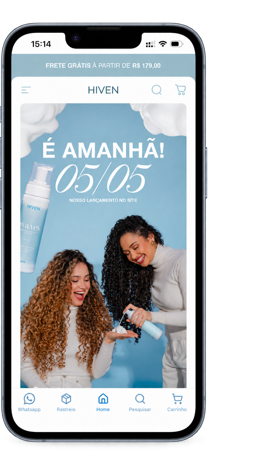 Mockup do aplicativo Hiven em um iPhone